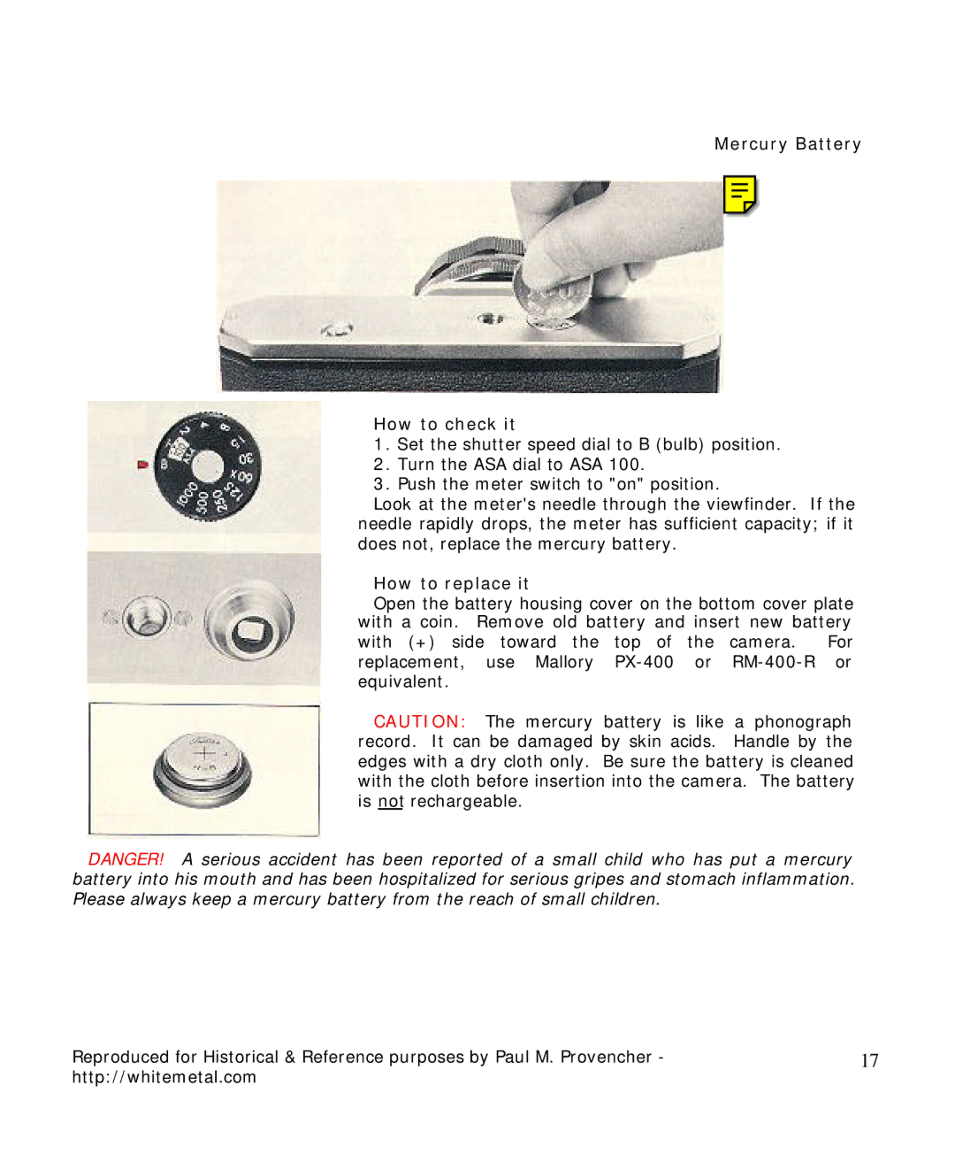 Pentax Spotmatic II manual Mercury Battery How to check it, How to replace it 