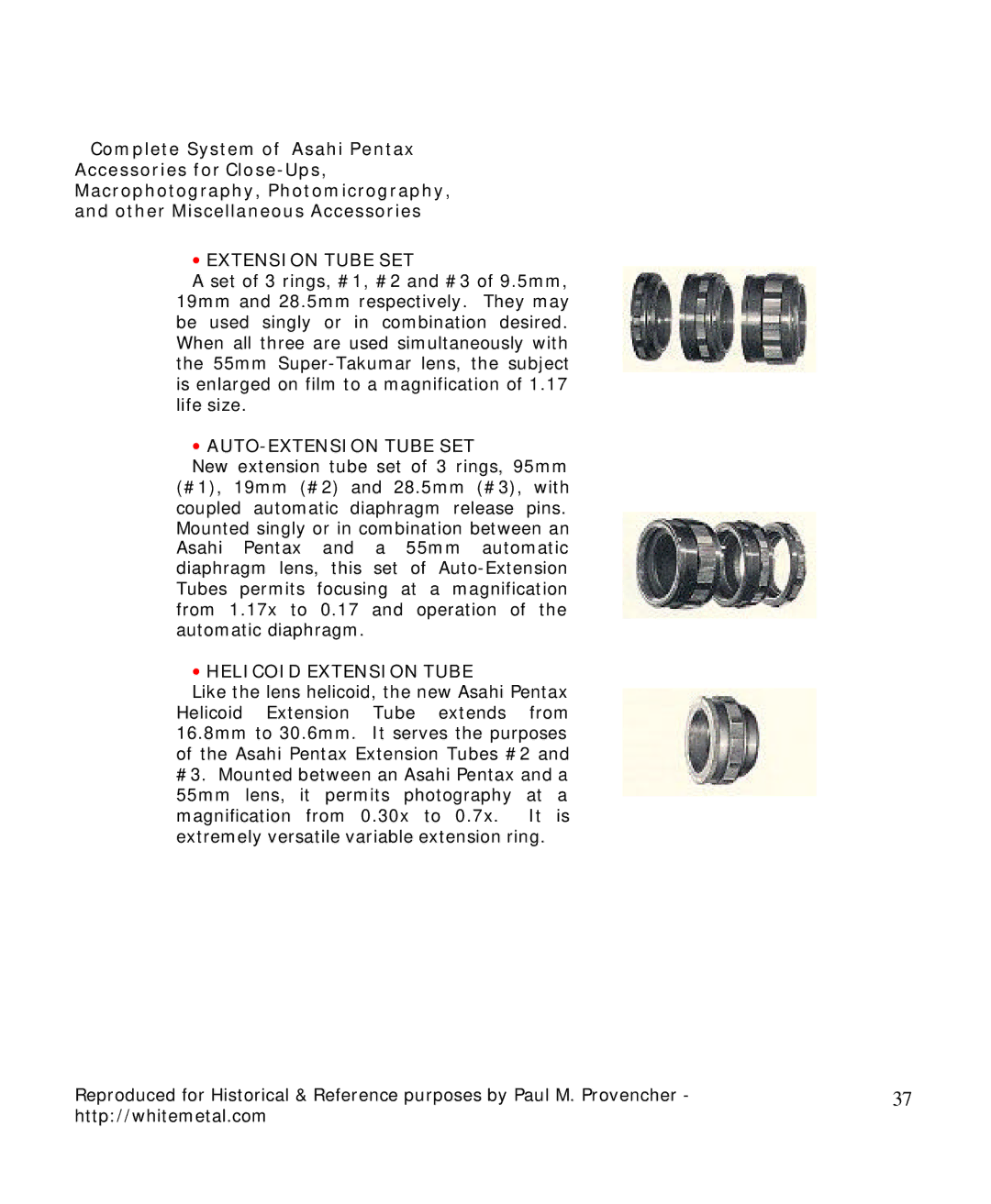 Pentax Spotmatic II manual ∙ Extension Tube SET, ∙ AUTO-EXTENSION Tube SET, ∙ Helicoid Extension Tube 