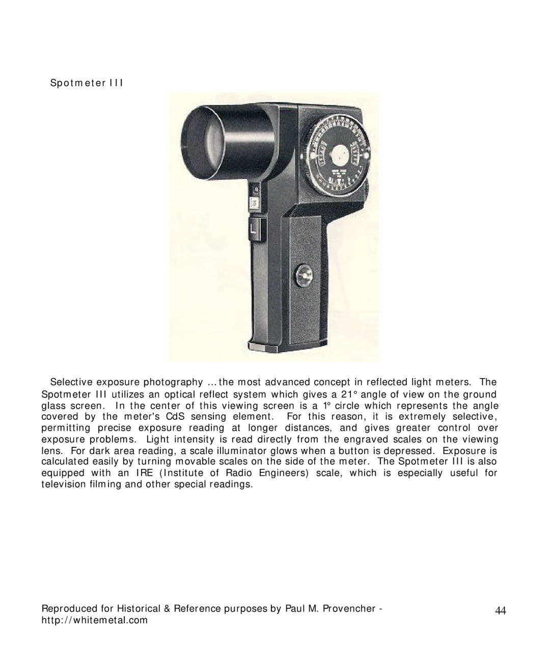 Pentax Spotmatic II manual Spotmeter 