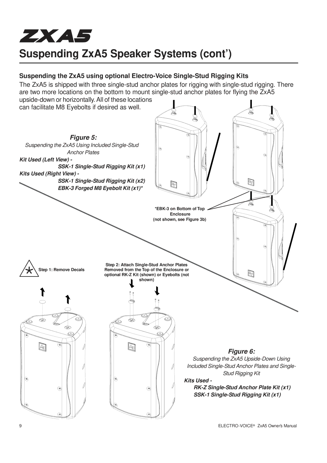 Pentax ZXA5-60, ZXA5-90 owner manual Suspending the ZxA5 Using Included Single-Stud Anchor Plates 