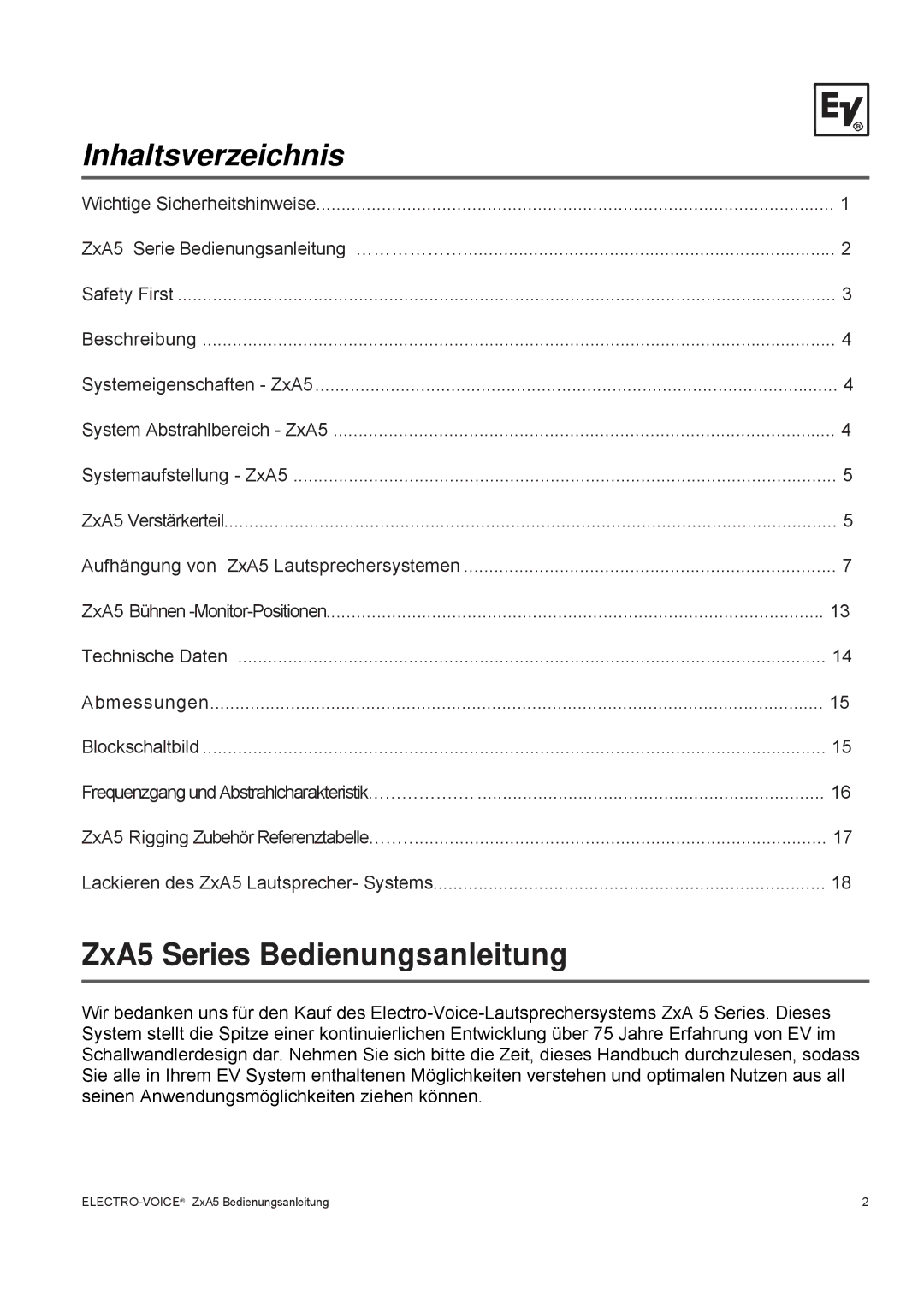 Pentax ZXA5-90, ZXA5-60 owner manual ZxA5 Series Bedienungsanleitung, Inhaltsverzeichnis 