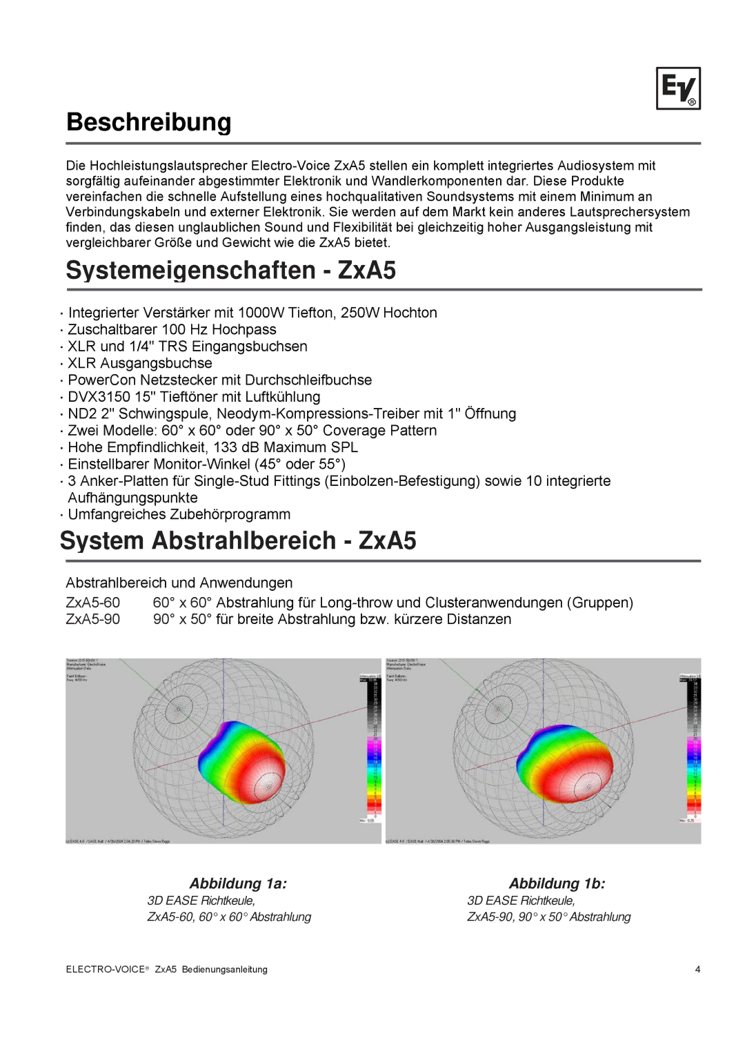 Pentax ZXA5-90, ZXA5-60 owner manual Systemeigenschaften ZxA5, System Abstrahlbereich ZxA5 