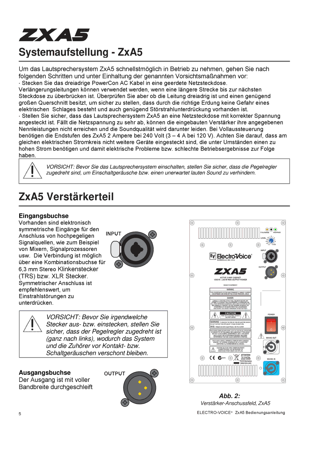 Pentax ZXA5-60, ZXA5-90 owner manual Systemaufstellung ZxA5, ZxA5 Verstärkerteil, Ausgangsbuchse 