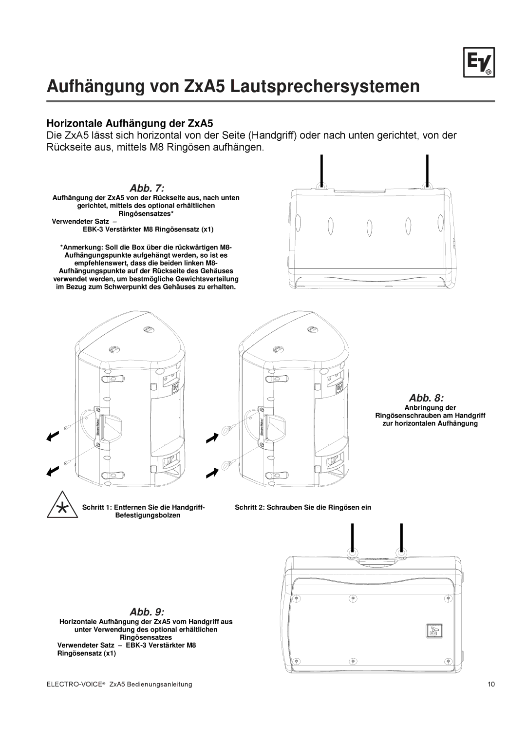 Pentax ZXA5-90, ZXA5-60 owner manual Horizontale Aufhängung der ZxA5 