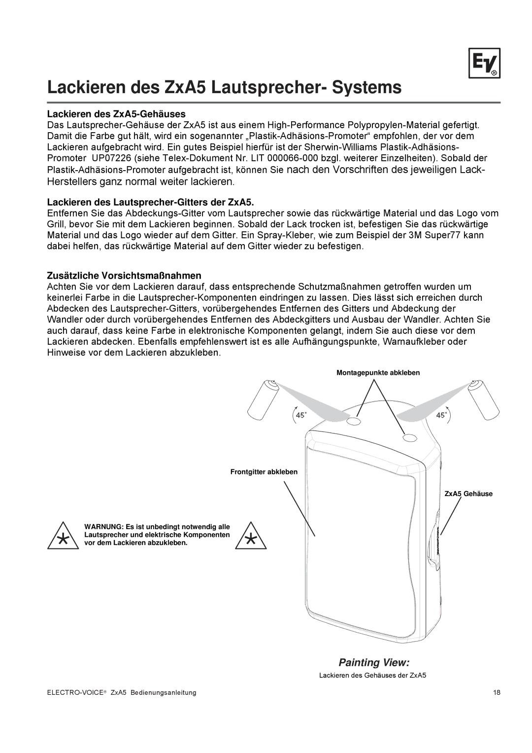 Pentax ZXA5-90, ZXA5-60 owner manual Lackieren des ZxA5 Lautsprecher- Systems, Lackieren des ZxA5-Gehäuses 