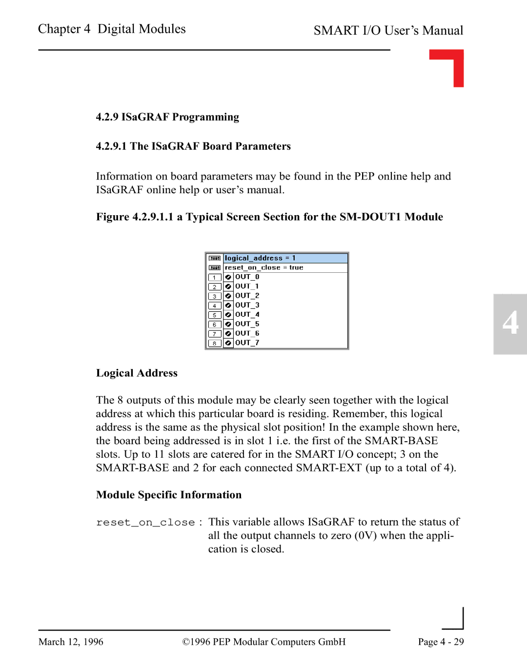 Pepper Computer RS232, RS485 user manual ISaGRAF Programming ISaGRAF Board Parameters, Module Specific Information 