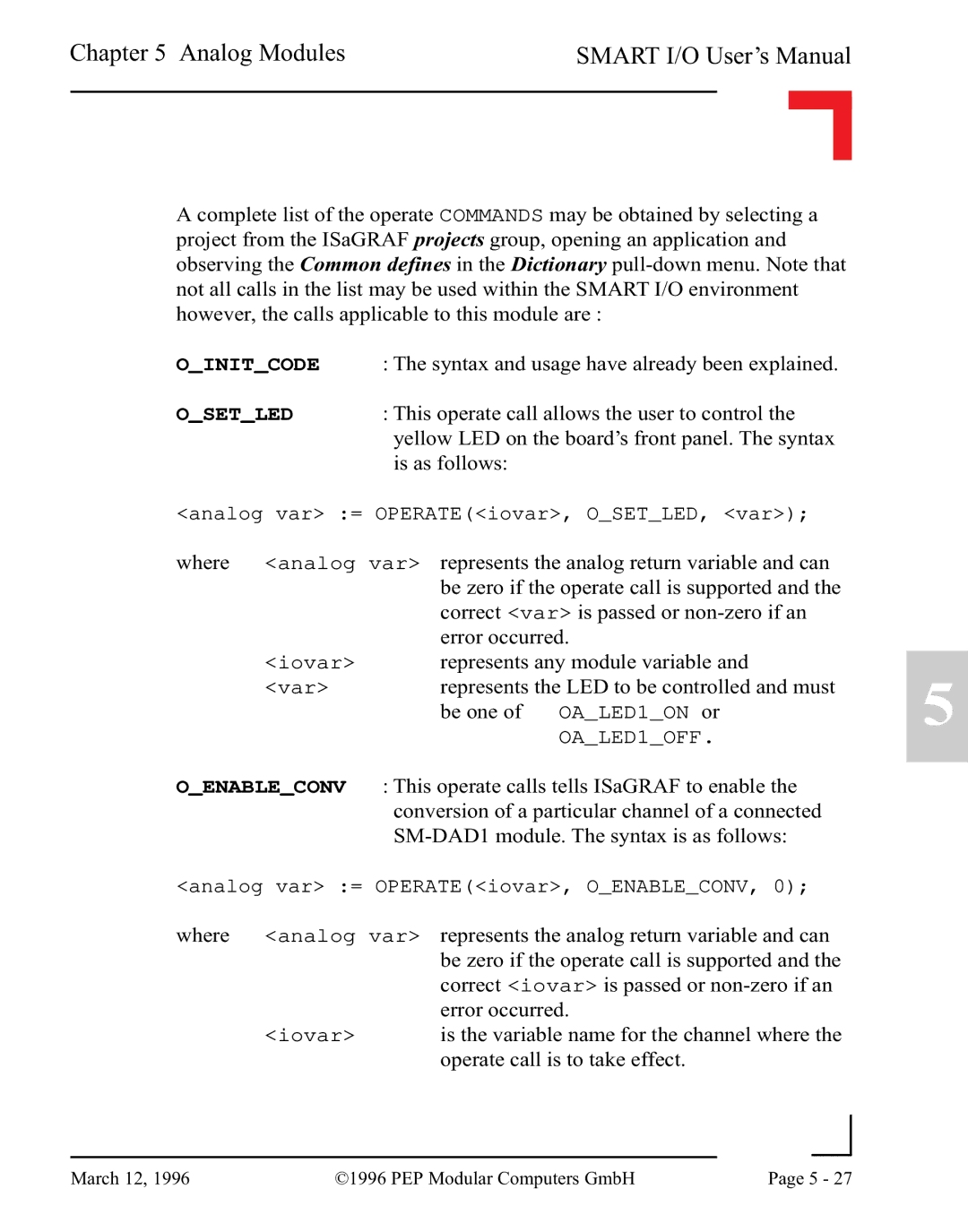 Pepper Computer RS232, RS485 user manual Represents the analog return variable and can 