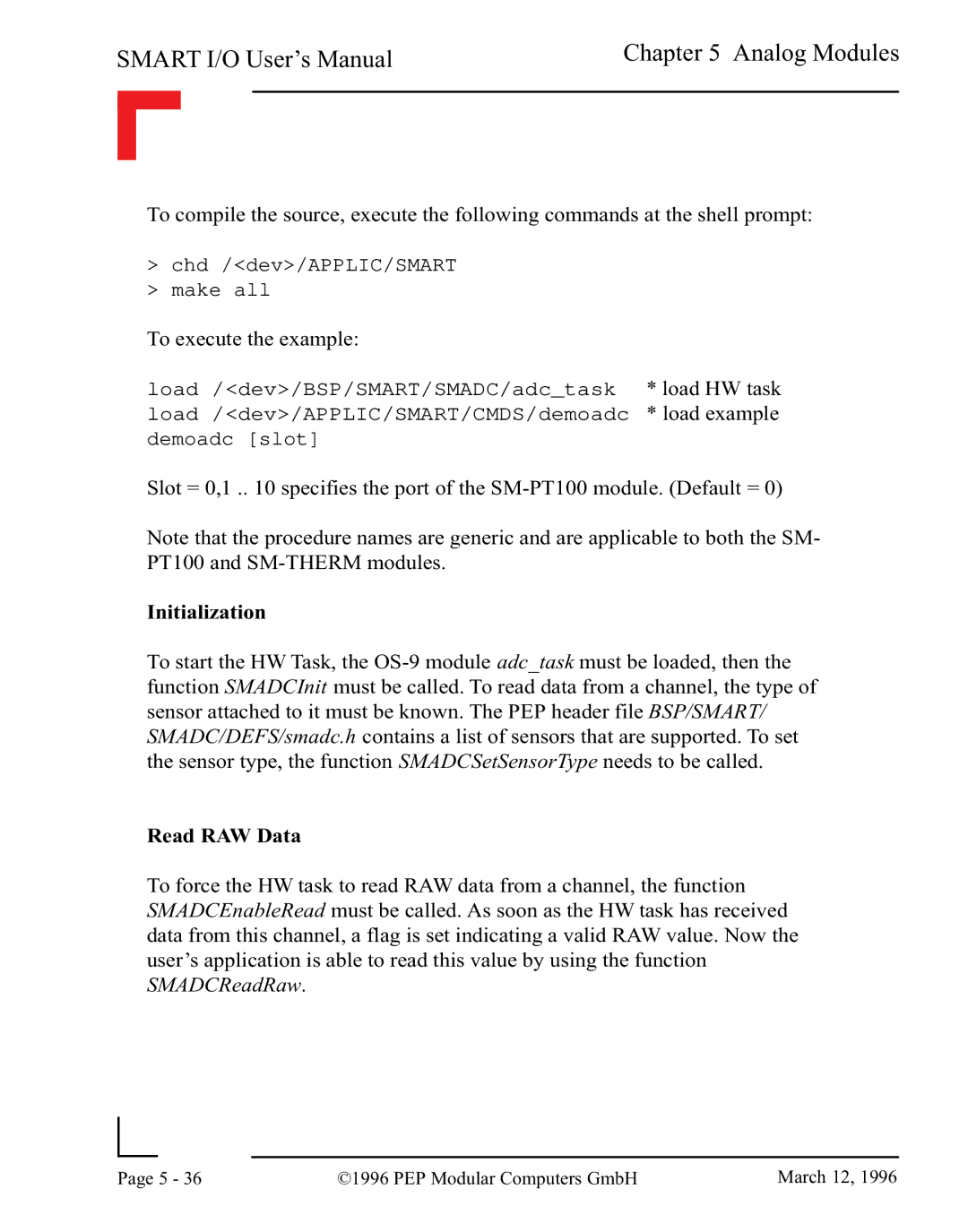 Pepper Computer RS485, RS232 user manual Initialization, Read RAW Data 