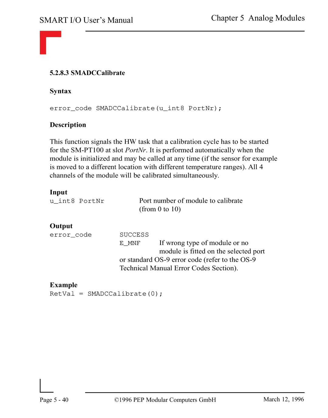 Pepper Computer RS485, RS232 user manual SMADCCalibrate Syntax 