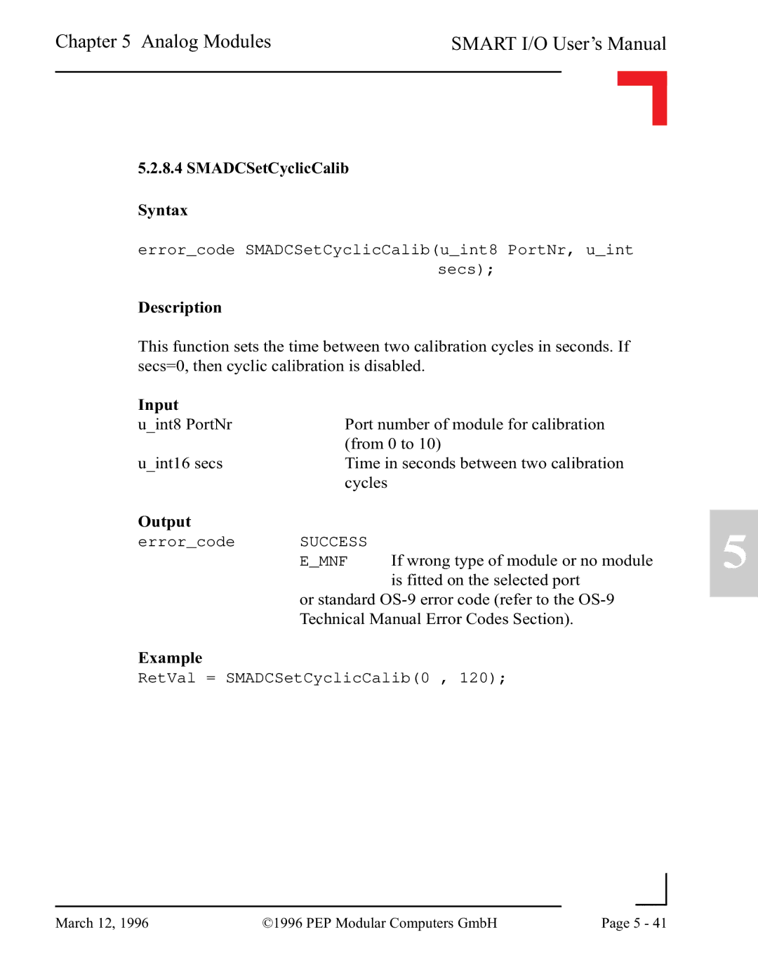 Pepper Computer RS232, RS485 user manual SMADCSetCyclicCalib Syntax 