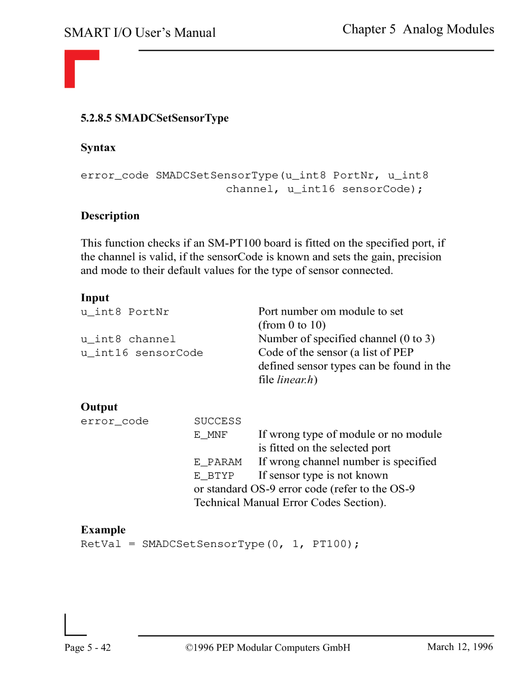 Pepper Computer RS485, RS232 user manual SMADCSetSensorType Syntax 