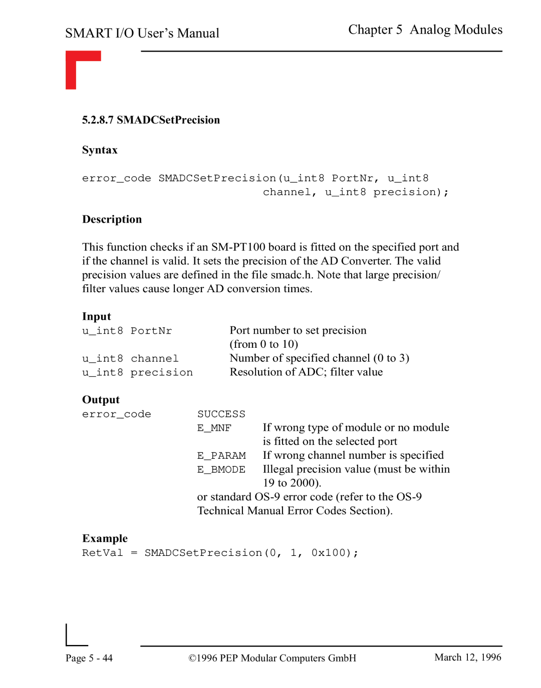 Pepper Computer RS485, RS232 user manual SMADCSetPrecision Syntax 