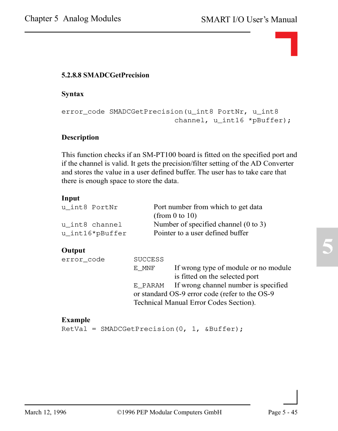 Pepper Computer RS232, RS485 user manual SMADCGetPrecision Syntax 