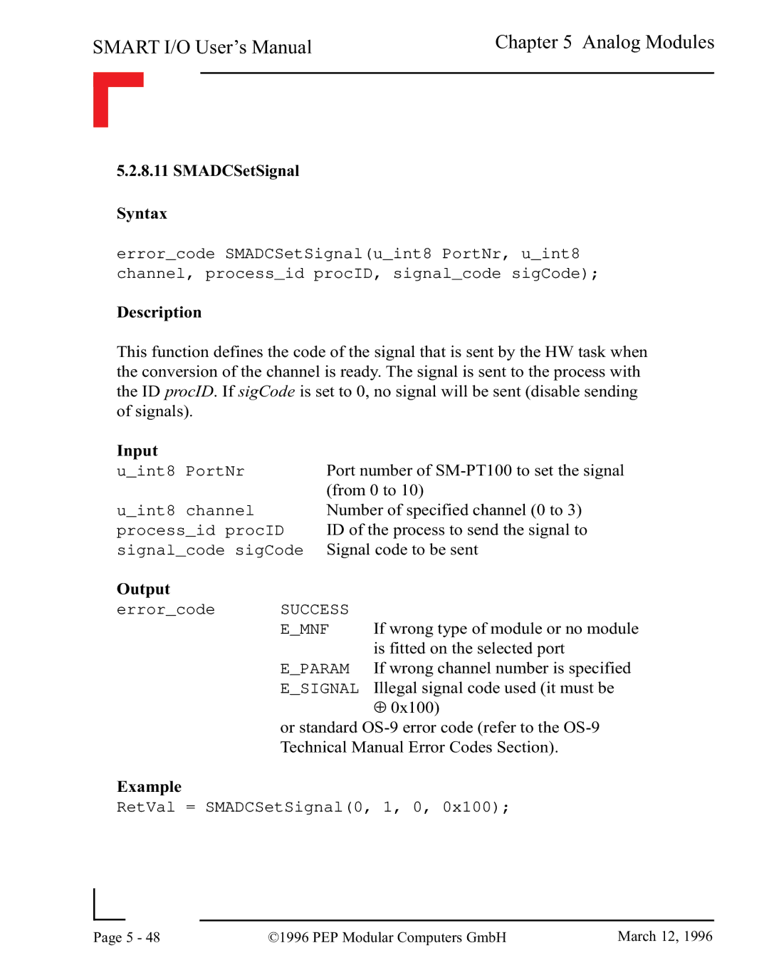 Pepper Computer RS485, RS232 user manual SMADCSetSignal Syntax 