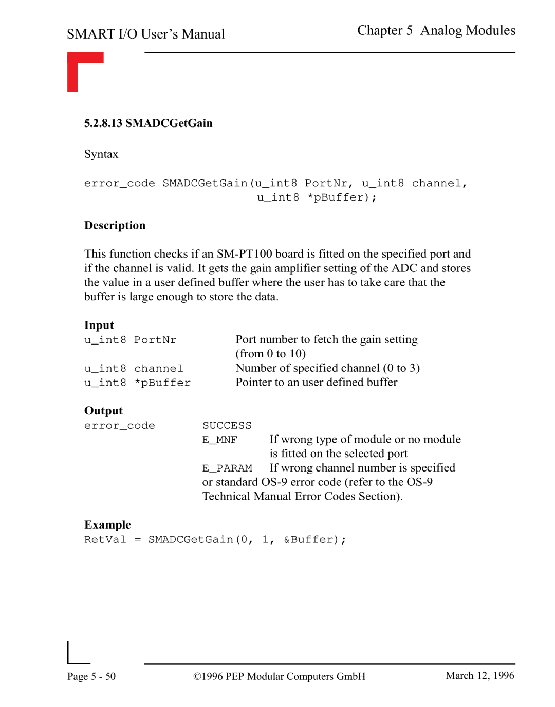 Pepper Computer RS485, RS232 user manual SMADCGetGain 