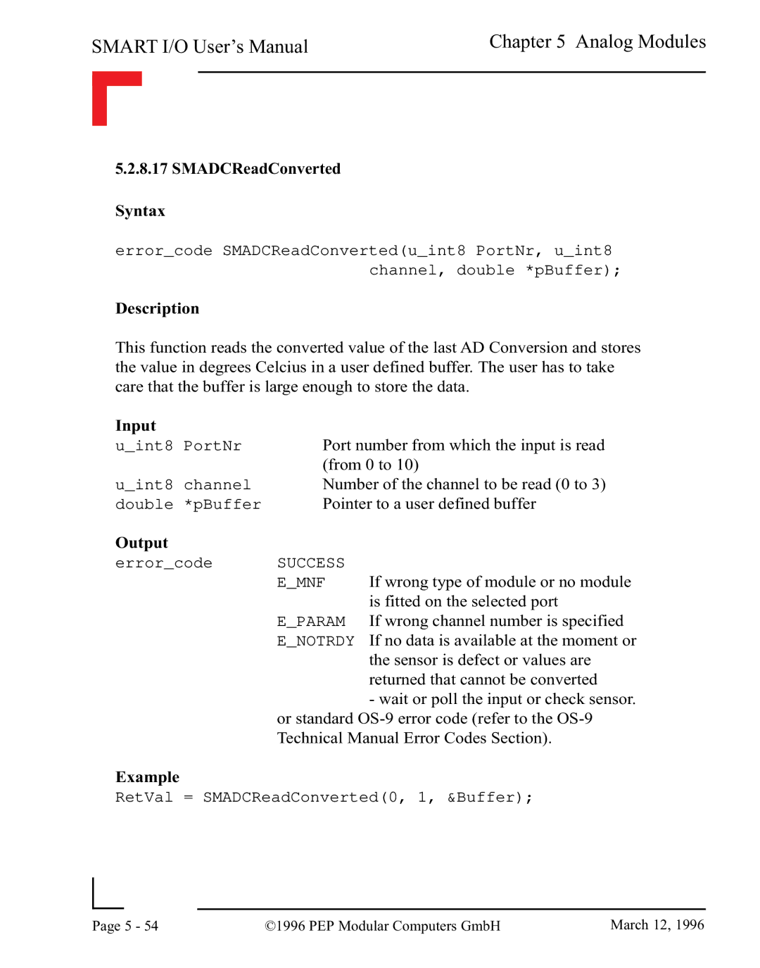 Pepper Computer RS485, RS232 user manual SMADCReadConverted Syntax 