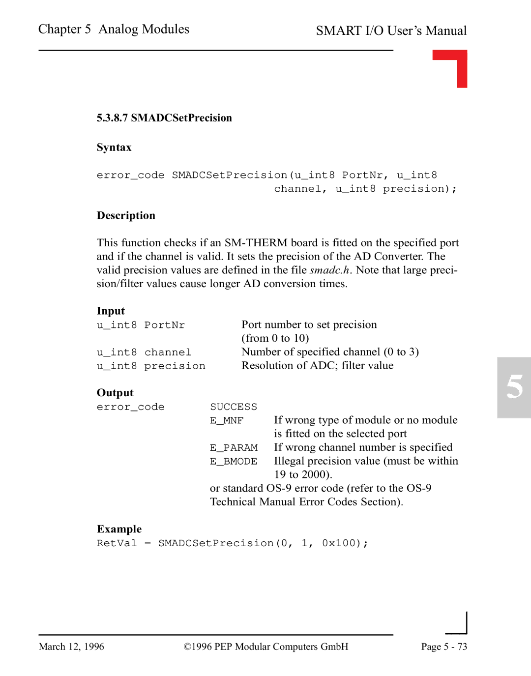 Pepper Computer RS232, RS485 user manual SMADCSetPrecision Syntax 