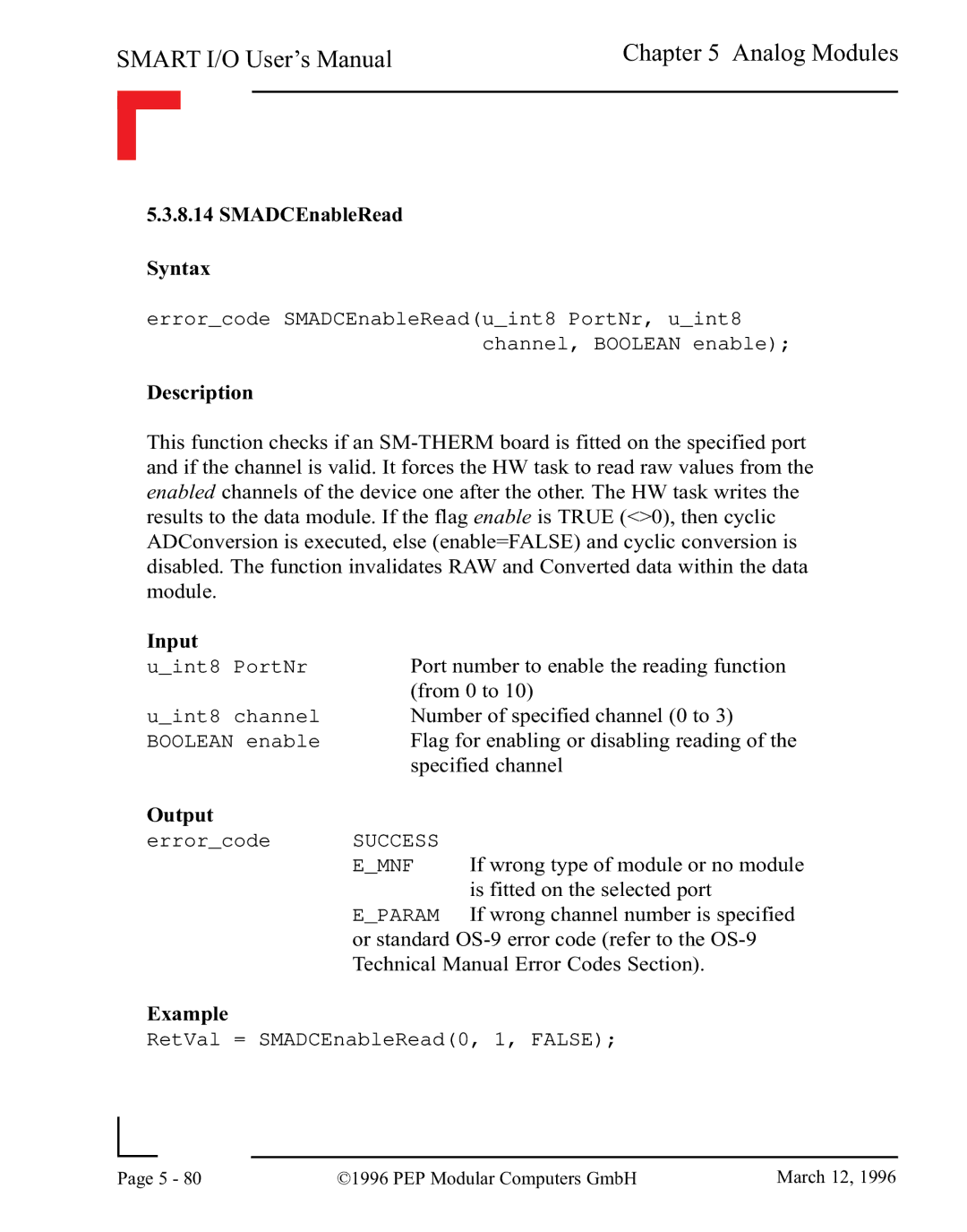 Pepper Computer RS485, RS232 user manual SMADCEnableRead Syntax 