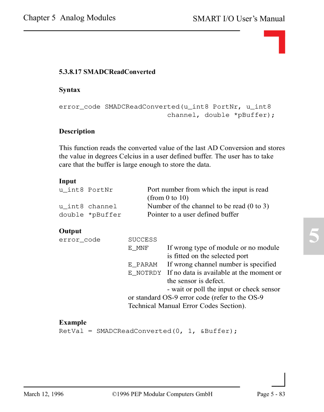 Pepper Computer RS232, RS485 user manual SMADCReadConverted Syntax 