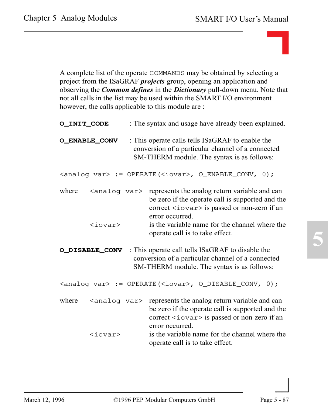 Pepper Computer RS232, RS485 user manual Represents the analog return variable and can 