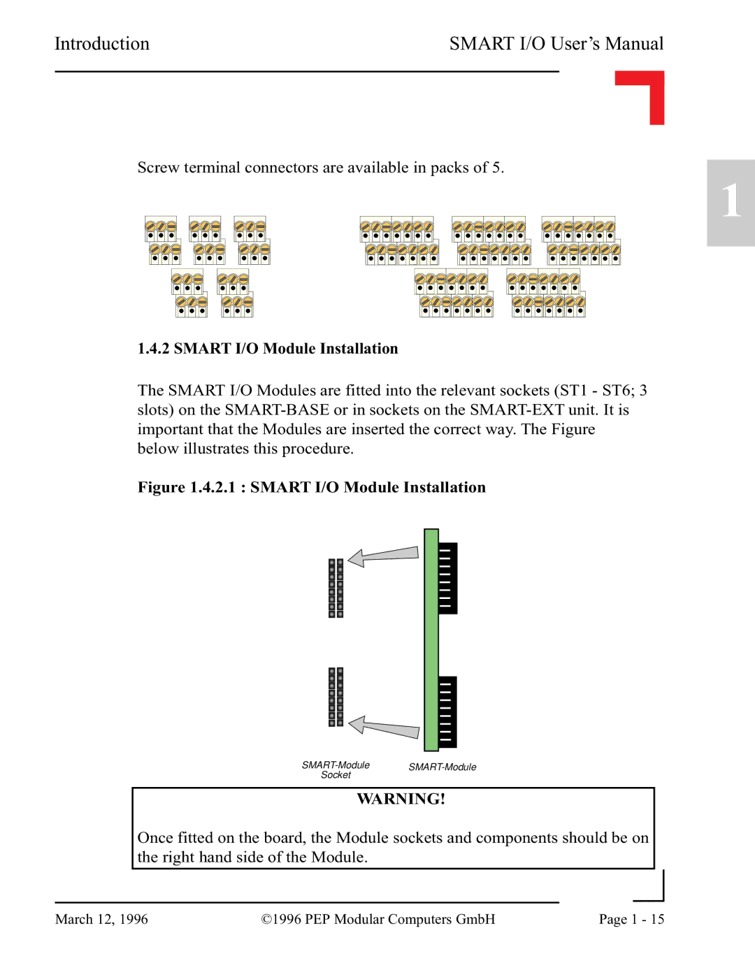 Pepper Computer RS232, RS485 user manual Smart I/O Module Installation 