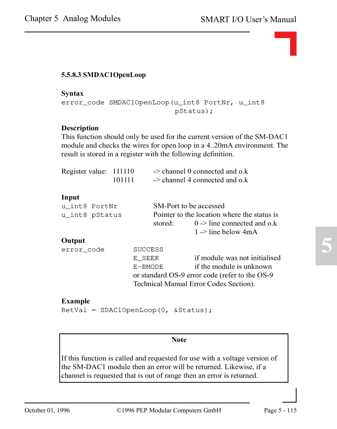 Pepper Computer RS232, RS485 user manual SMDAC1OpenLoop Syntax, Input 