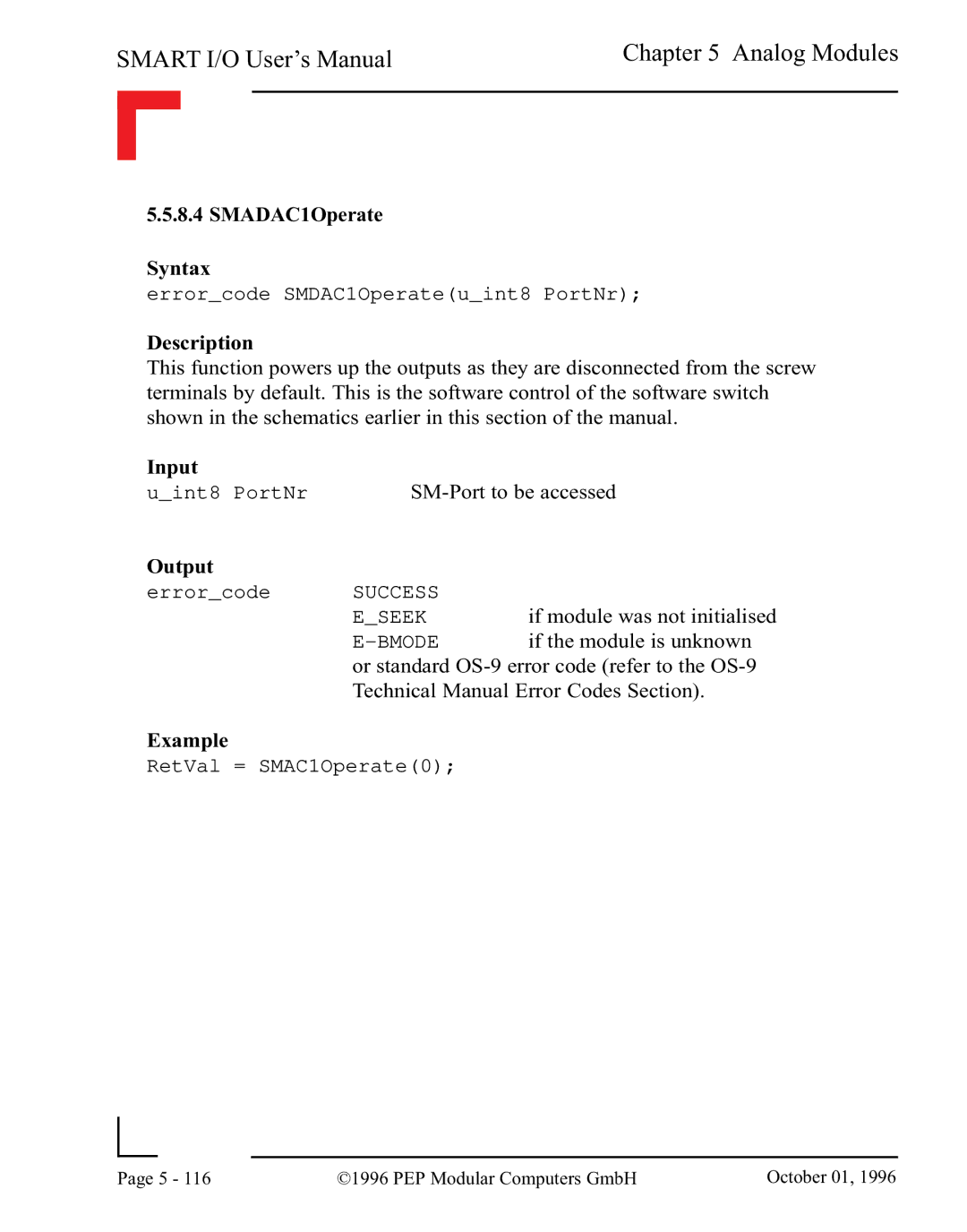 Pepper Computer RS485, RS232 user manual SMADAC1Operate Syntax 