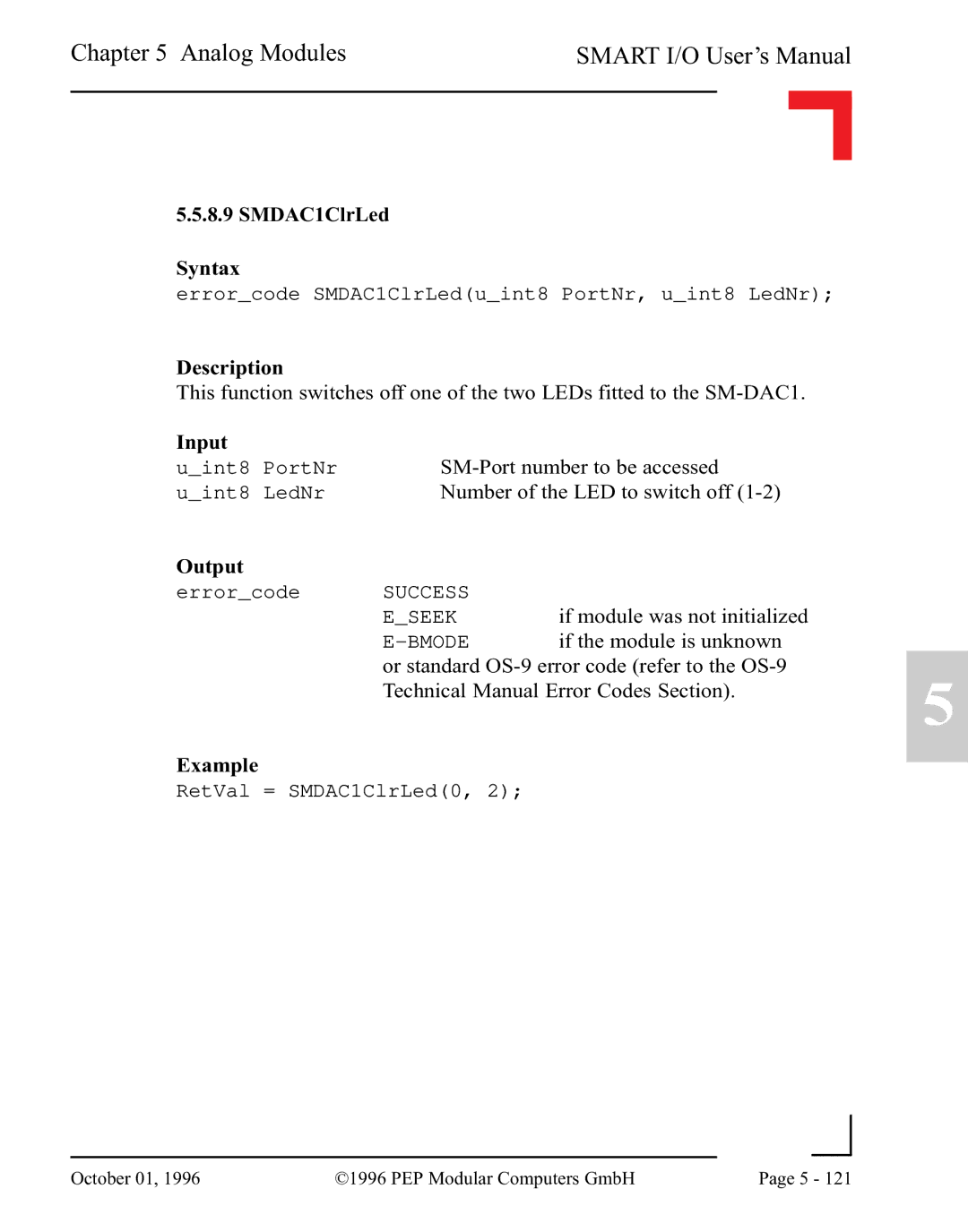 Pepper Computer RS232, RS485 user manual SMDAC1ClrLed Syntax 