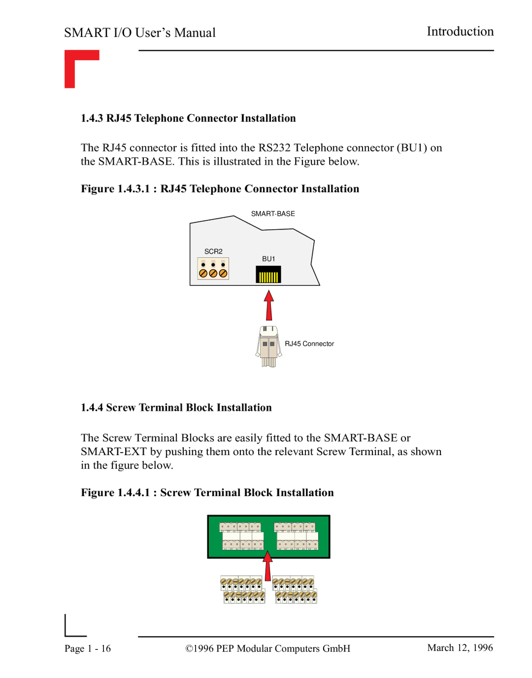 Pepper Computer RS485, RS232 user manual 3 RJ45 Telephone Connector Installation, Screw Terminal Block Installation 