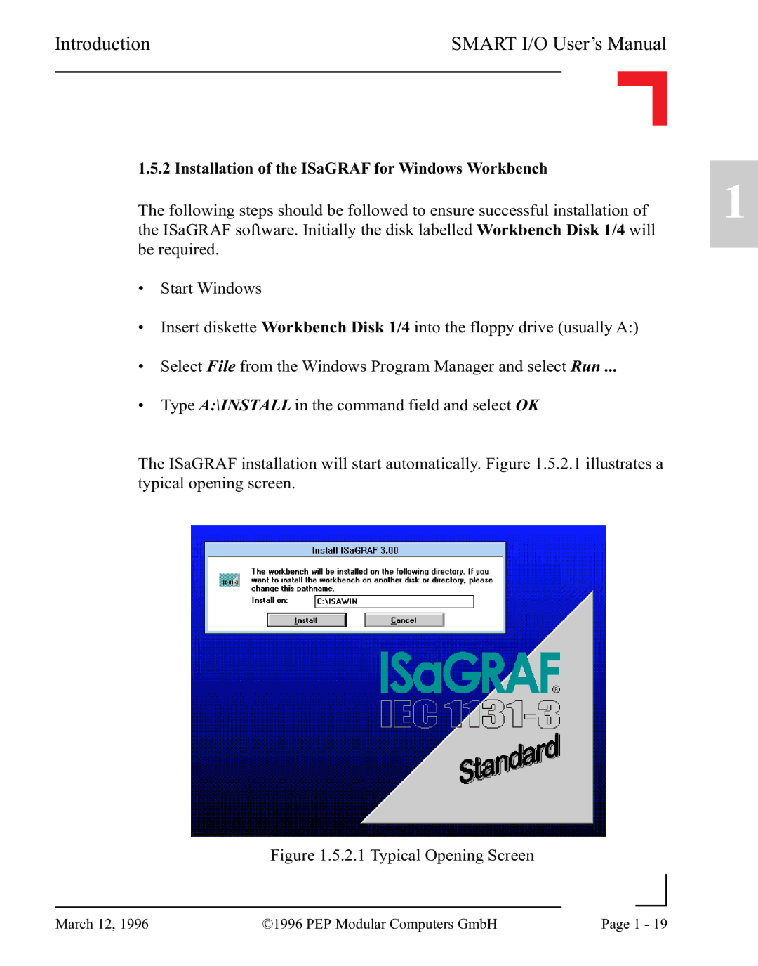 Pepper Computer RS232, RS485 user manual Installation of the ISaGRAF for Windows Workbench, Typical Opening Screen 