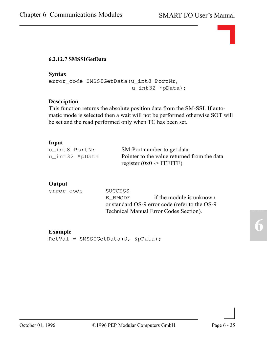 Pepper Computer RS232, RS485 user manual SMSSIGetData Syntax 