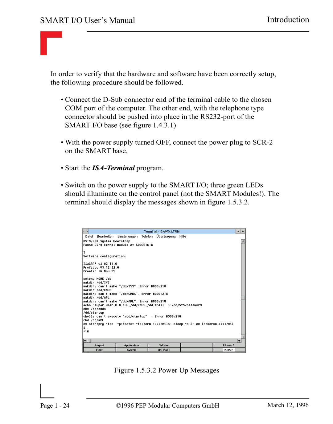 Pepper Computer RS485, RS232 user manual Power Up Messages 