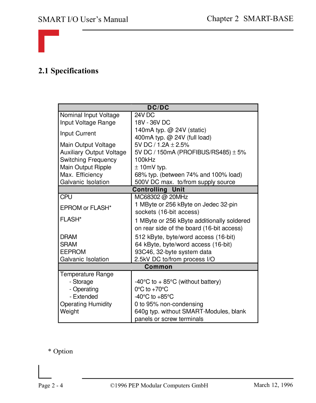 Pepper Computer RS485, RS232 user manual Specifications, D C 