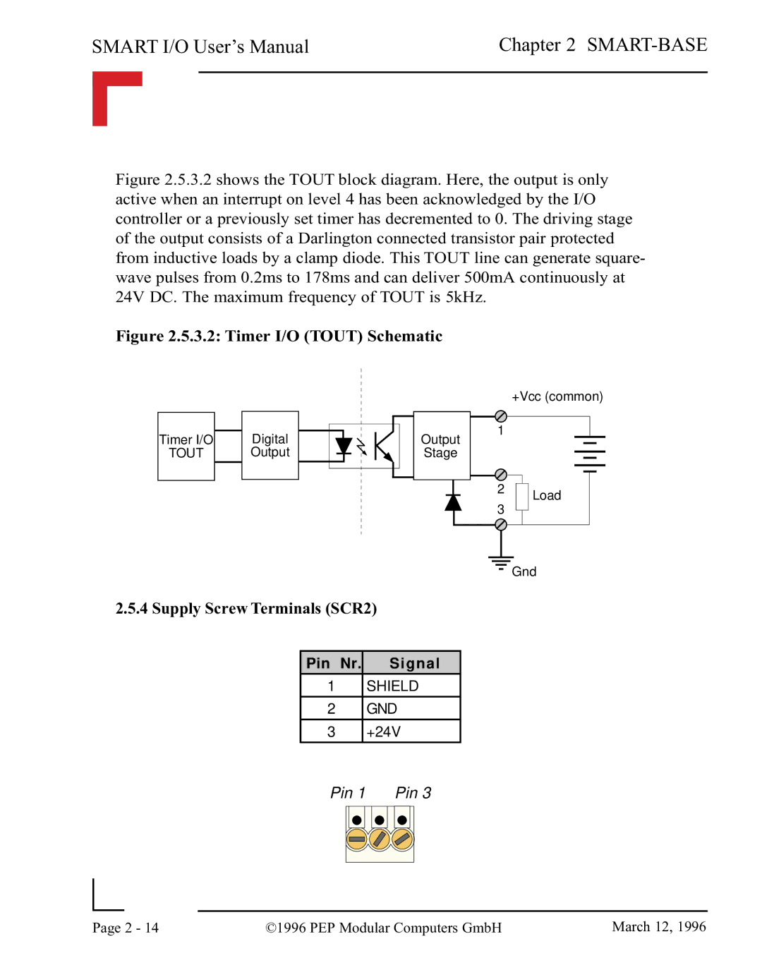 Pepper Computer RS485, RS232 user manual Timer I/O Tout Schematic, Supply Screw Terminals SCR2 