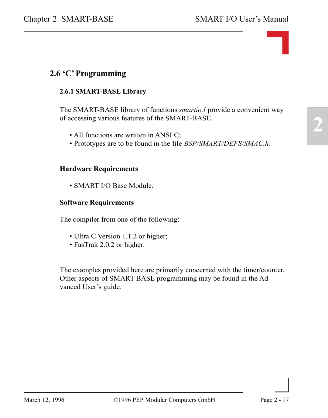 Pepper Computer RS232, RS485 user manual ‘C’ Programming, SMART-BASE Library, Hardware Requirements, Software Requirements 