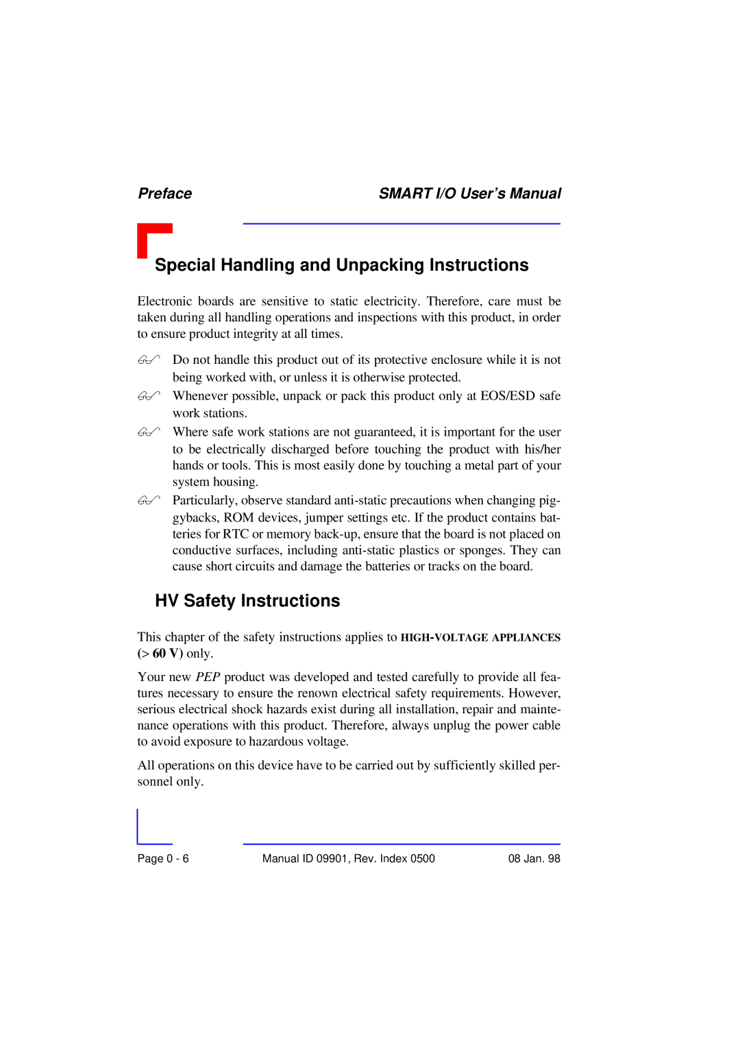 Pepper Computer RS485, RS232 user manual Special Handling and Unpacking Instructions 