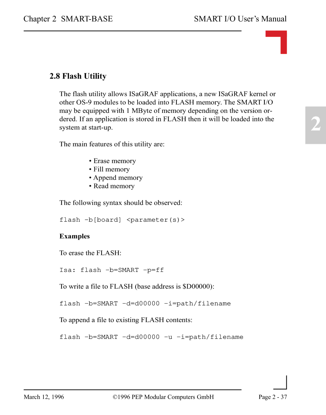 Pepper Computer RS232, RS485 user manual Flash Utility, Examples 