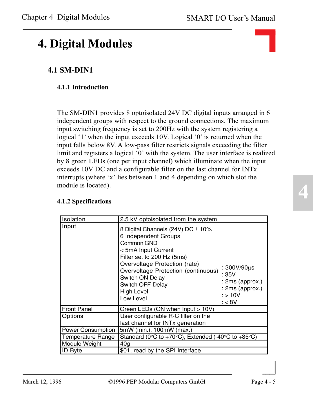 Pepper Computer RS232, RS485 user manual SM-DIN1, Introduction, Specifications 