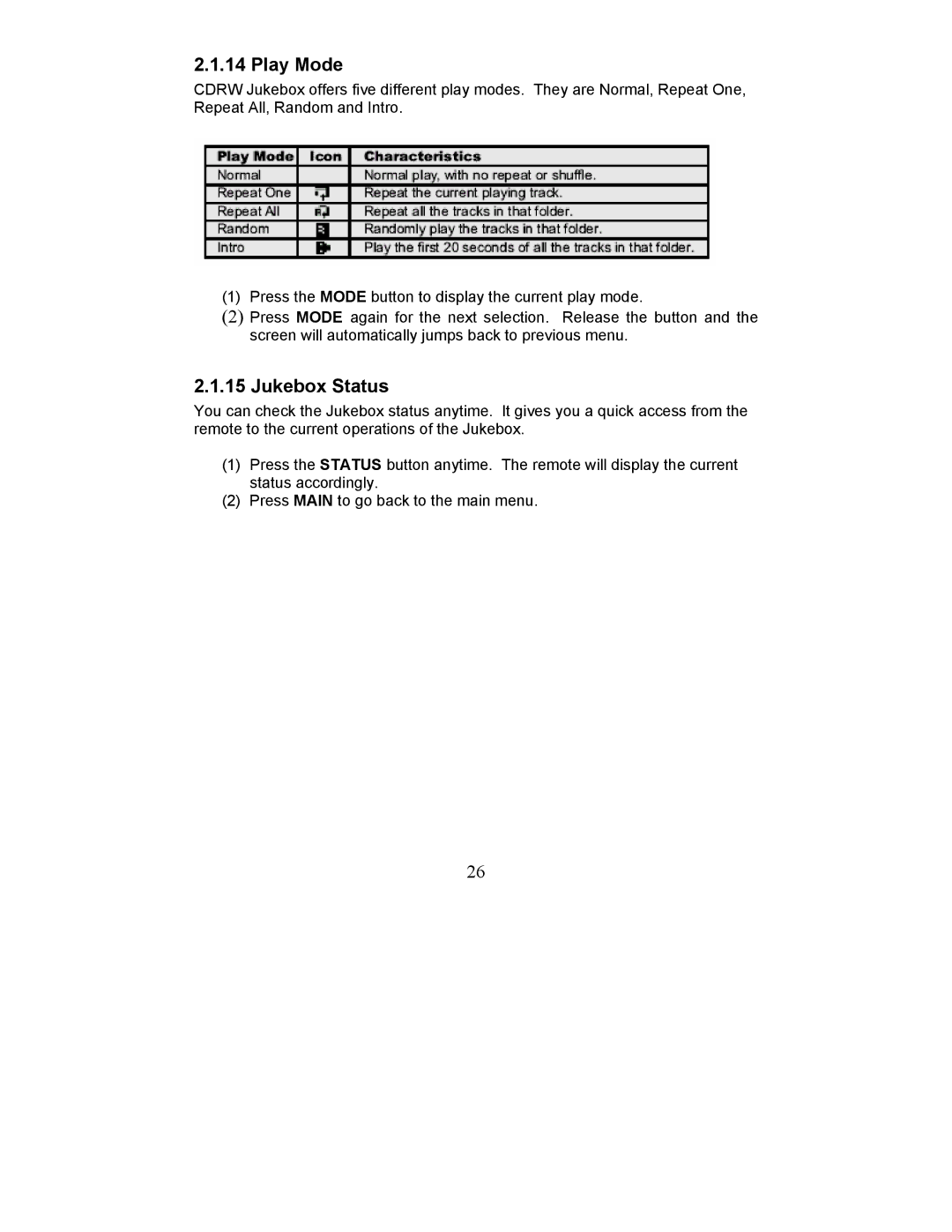 Perception Digital PD - 450 - 01 user manual Play Mode, Jukebox Status 