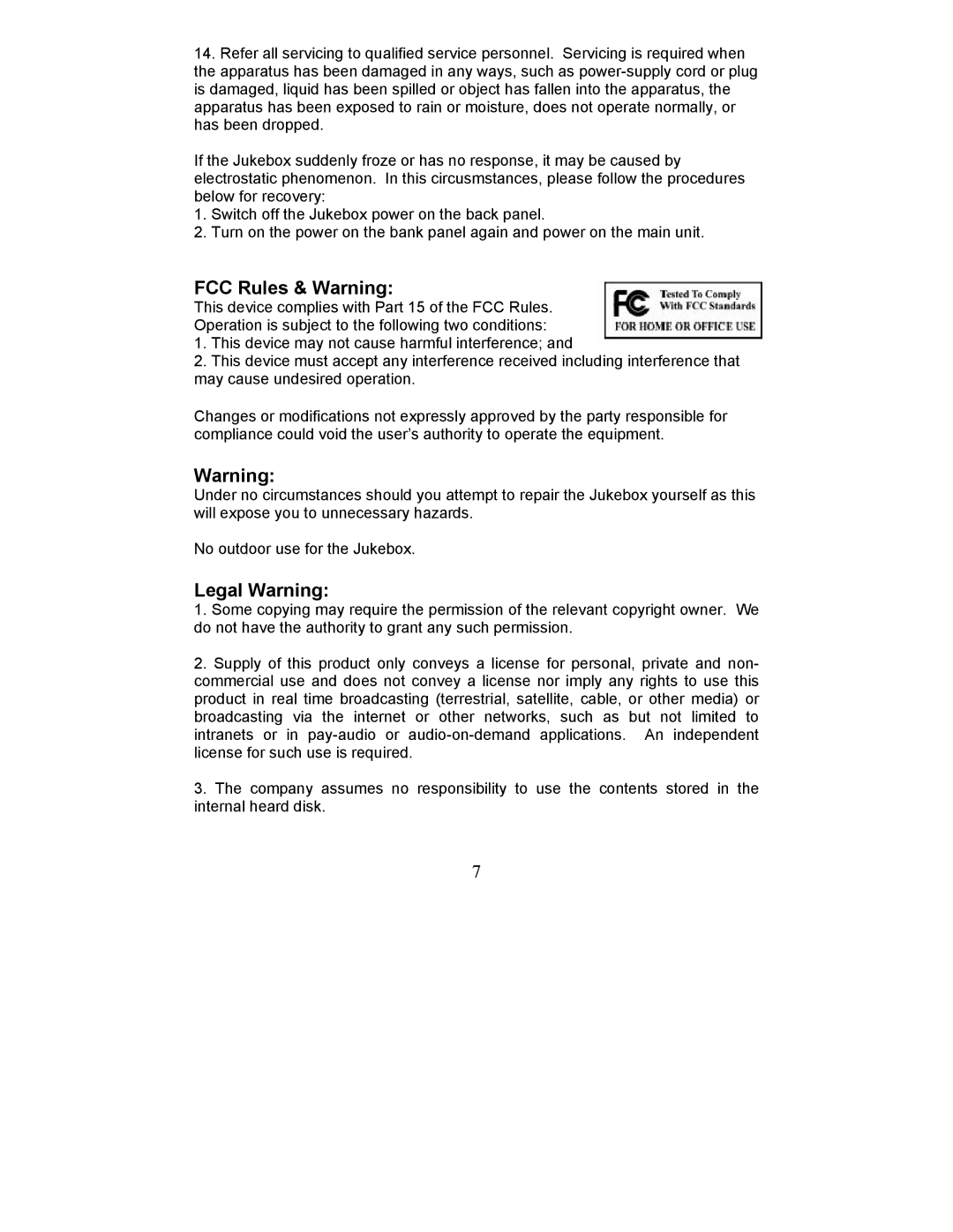 Perception Digital PD - 450 - 01 user manual FCC Rules & Warning, Legal Warning 