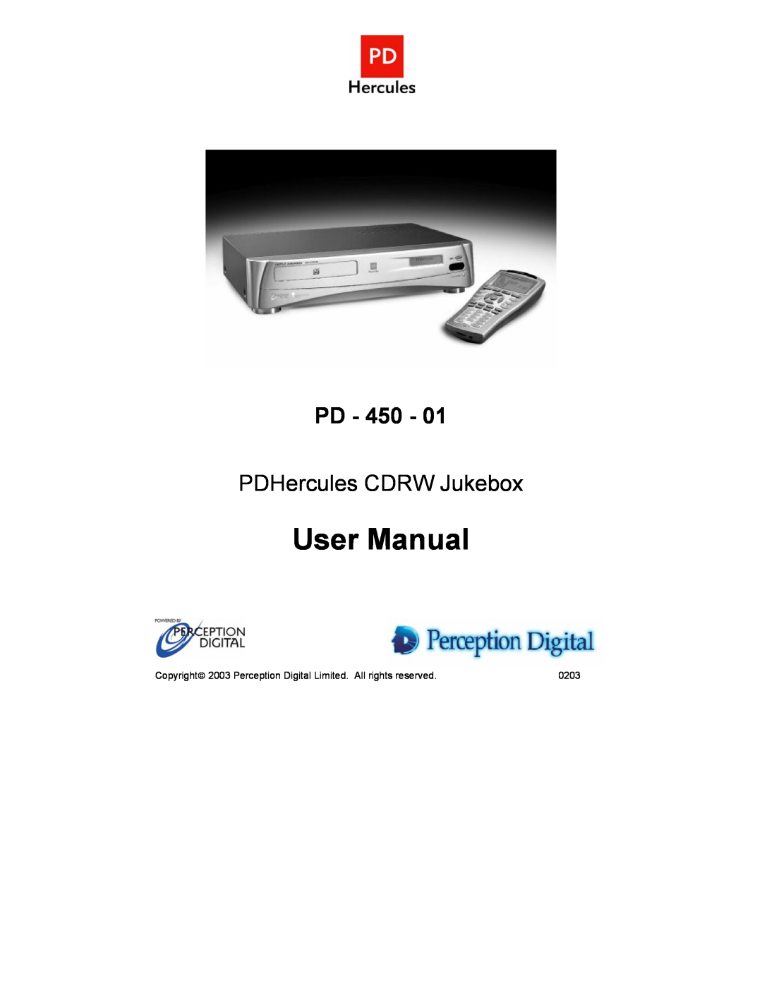 Perception Digital PD - 450 - 01 user manual Pd, PDHercules CDRW Jukebox 