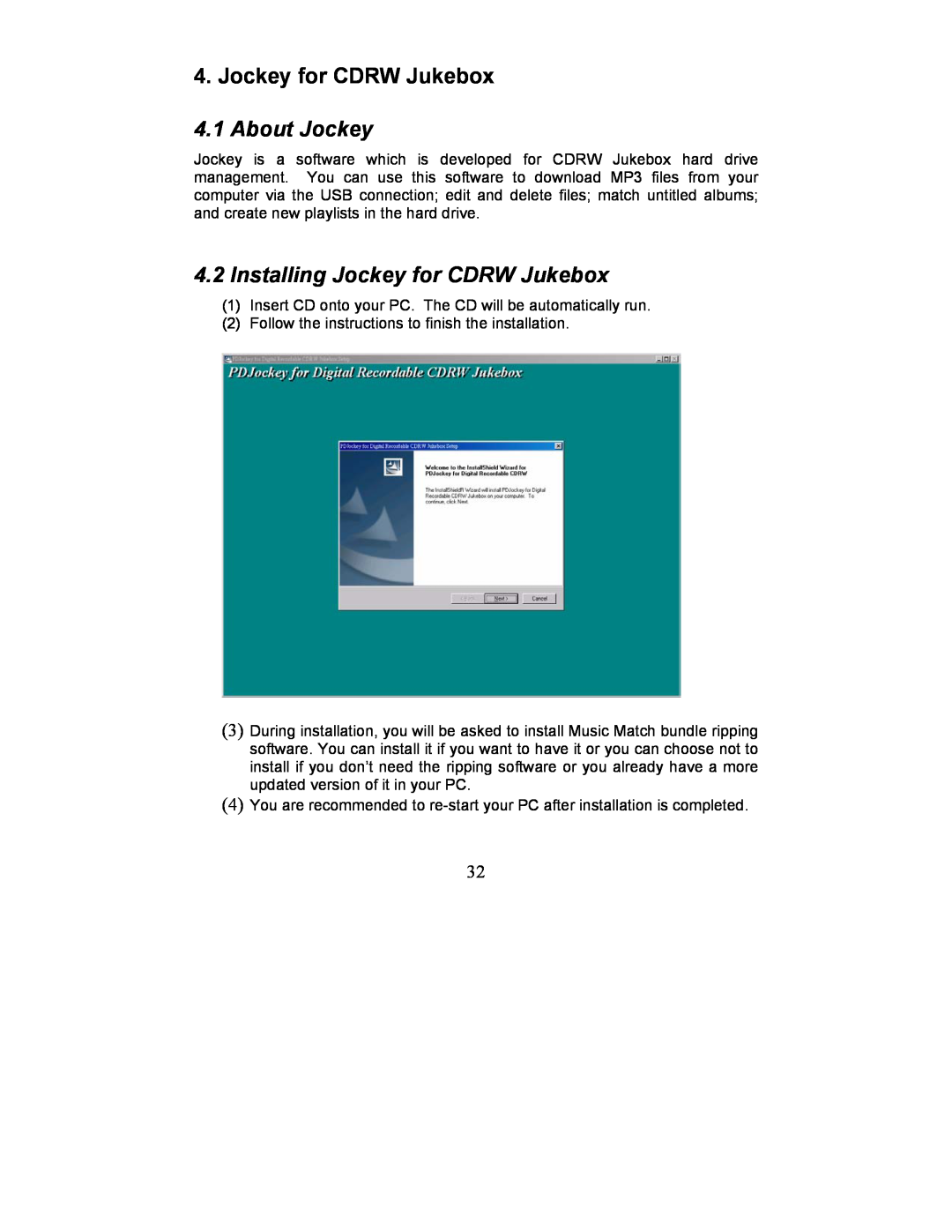 Perception Digital PD - 450 - 01 user manual About Jockey, 4.2Installing Jockey for CDRW Jukebox 