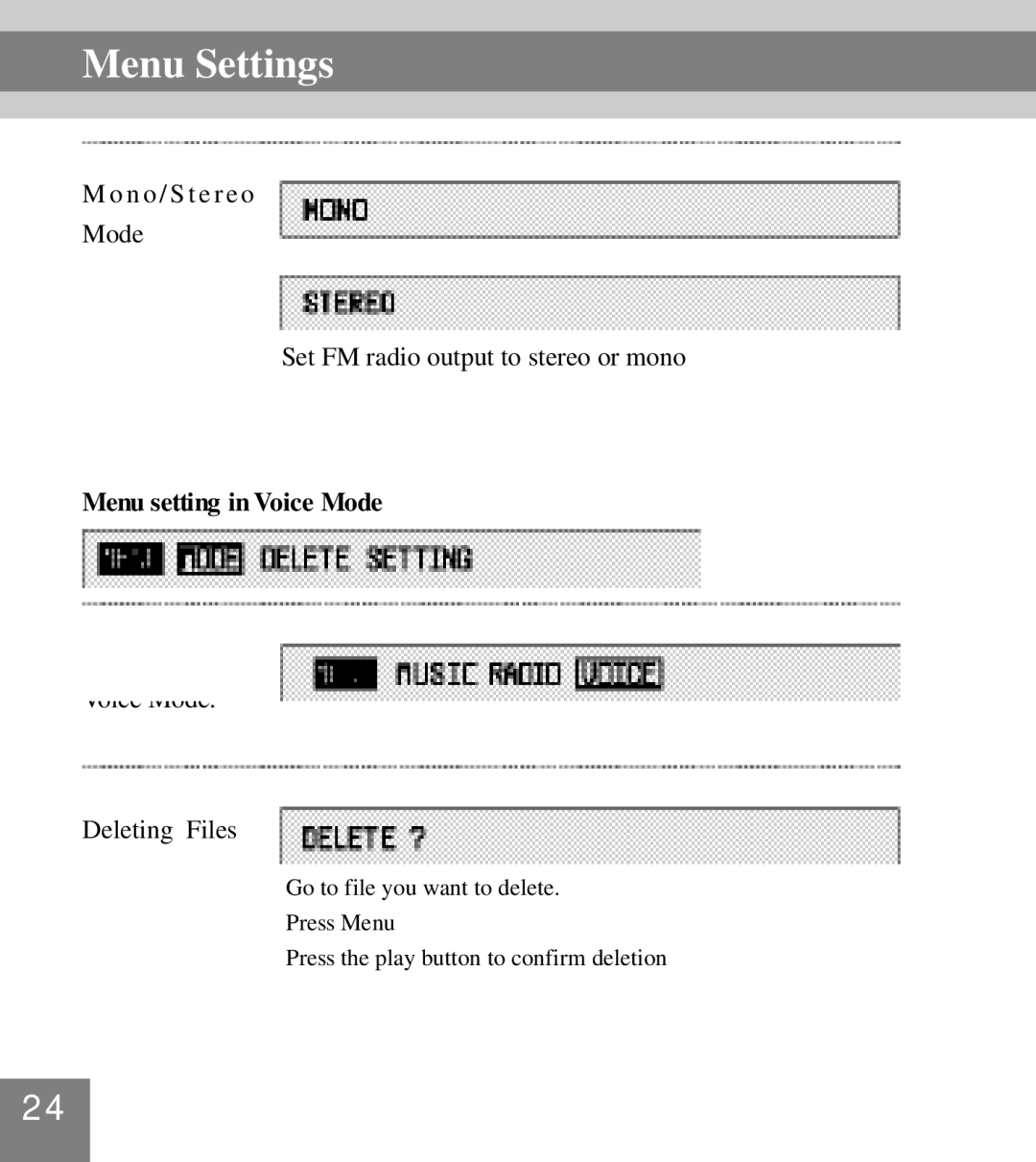 Perception Digital PD-099 manual Menu setting in Voice Mode 