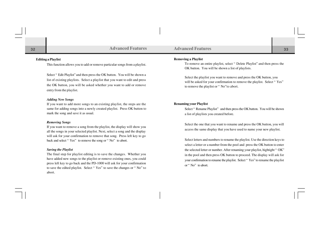 Perception Digital PD-1000 specifications Editing a Playlist, Adding New Songs, Removing Songs, Removing a Playlist 