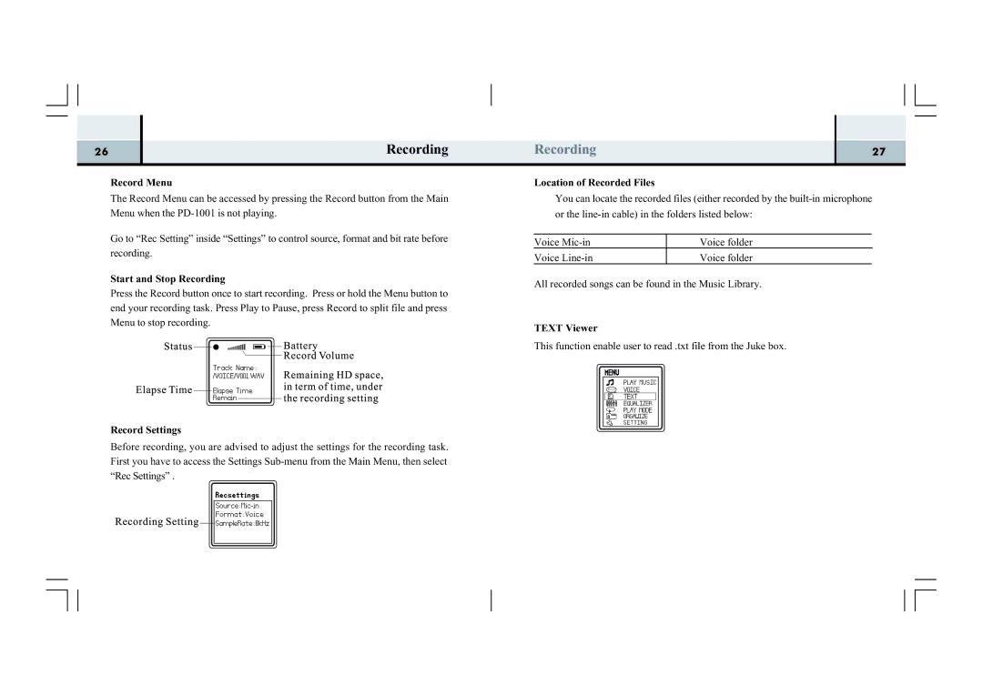 Perception Digital PD-1001 manual Recording 