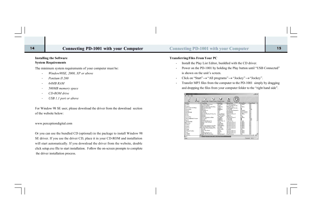 Perception Digital manual Connecting PD-1001 with your Computer, Installing the Software System Requirements 