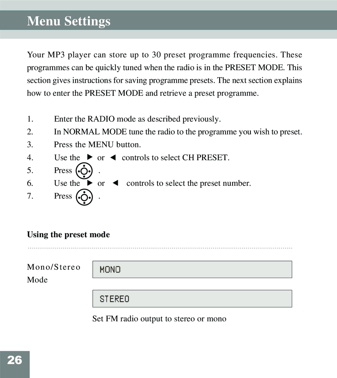 Perception Digital PD-108 manual Using the preset mode 