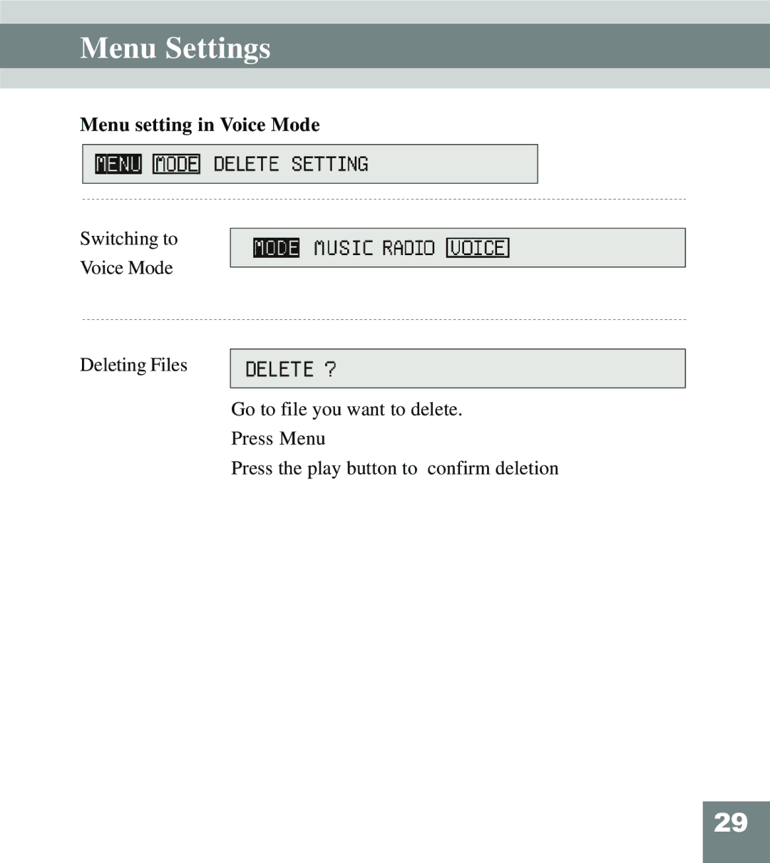 Perception Digital PD-108 manual Menu setting in Voice Mode 