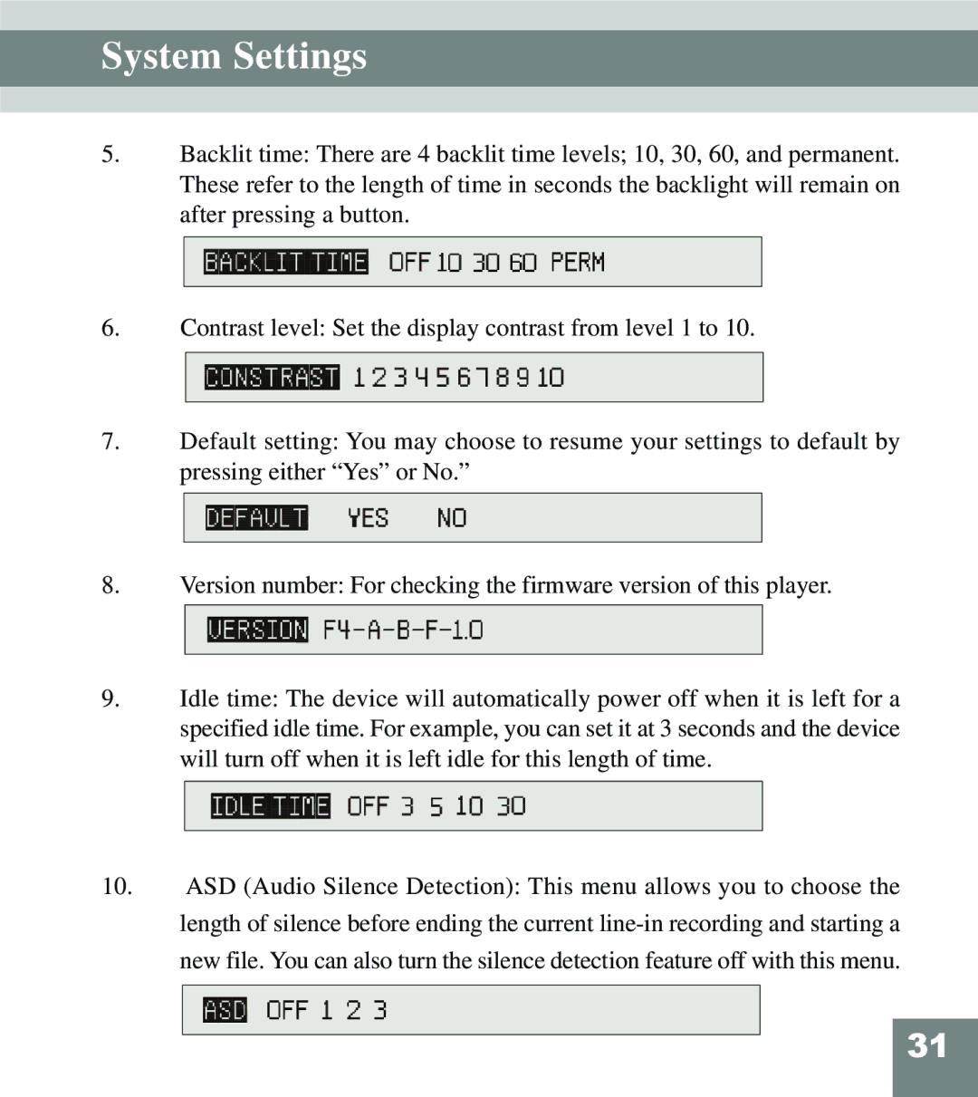 Perception Digital PD-108 manual System Settings 