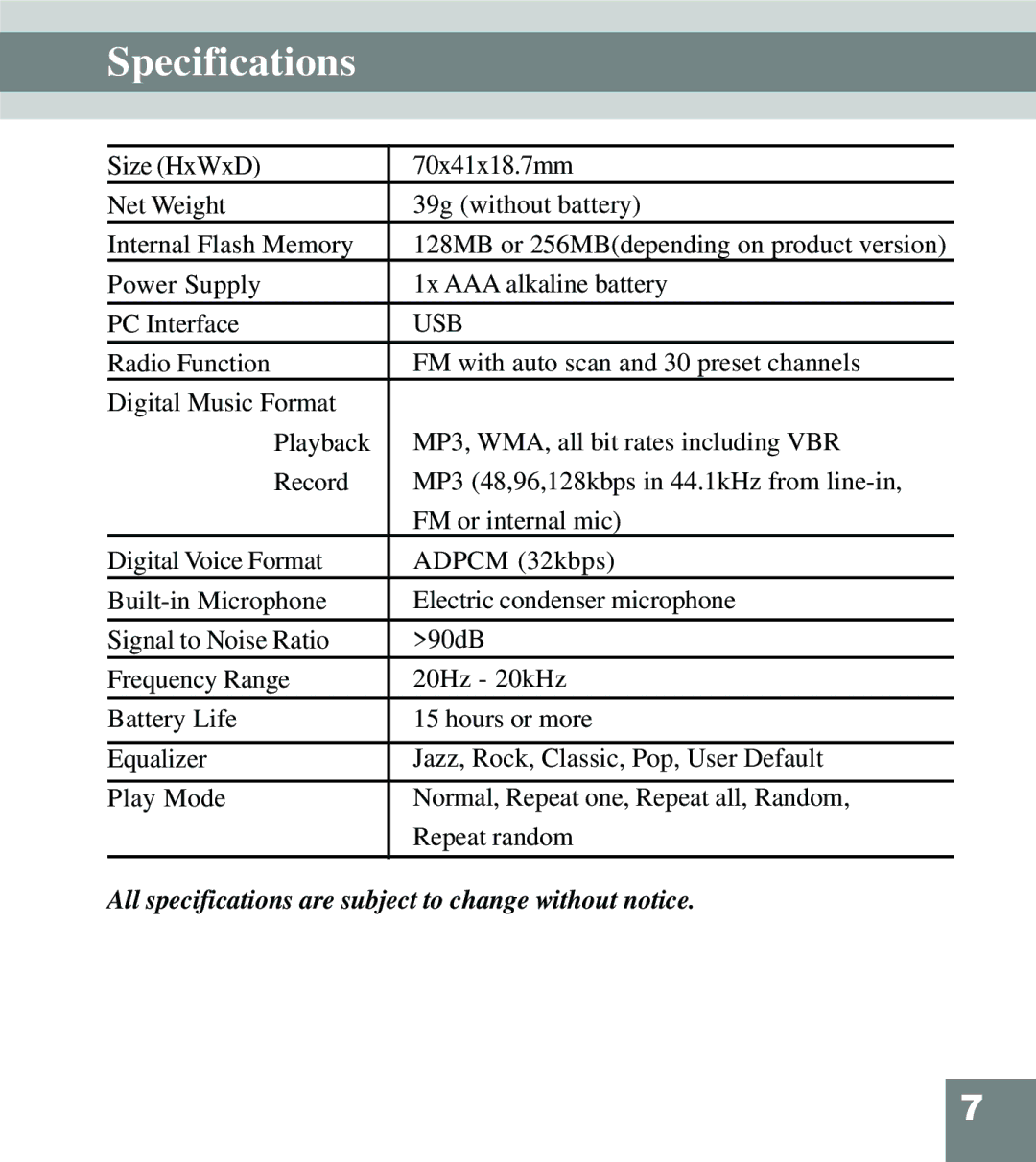 Perception Digital PD-108 manual Specifications, Usb 